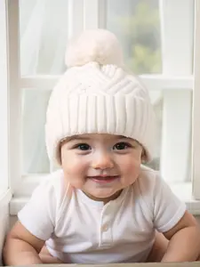 Baby Boys & Girls Newborn Toddler Pom-Pom Beanie, Cozy Knit Winter Warm Bonnet Hat, Casual Style for Fall/winter, Outdoor Accessory Beanies