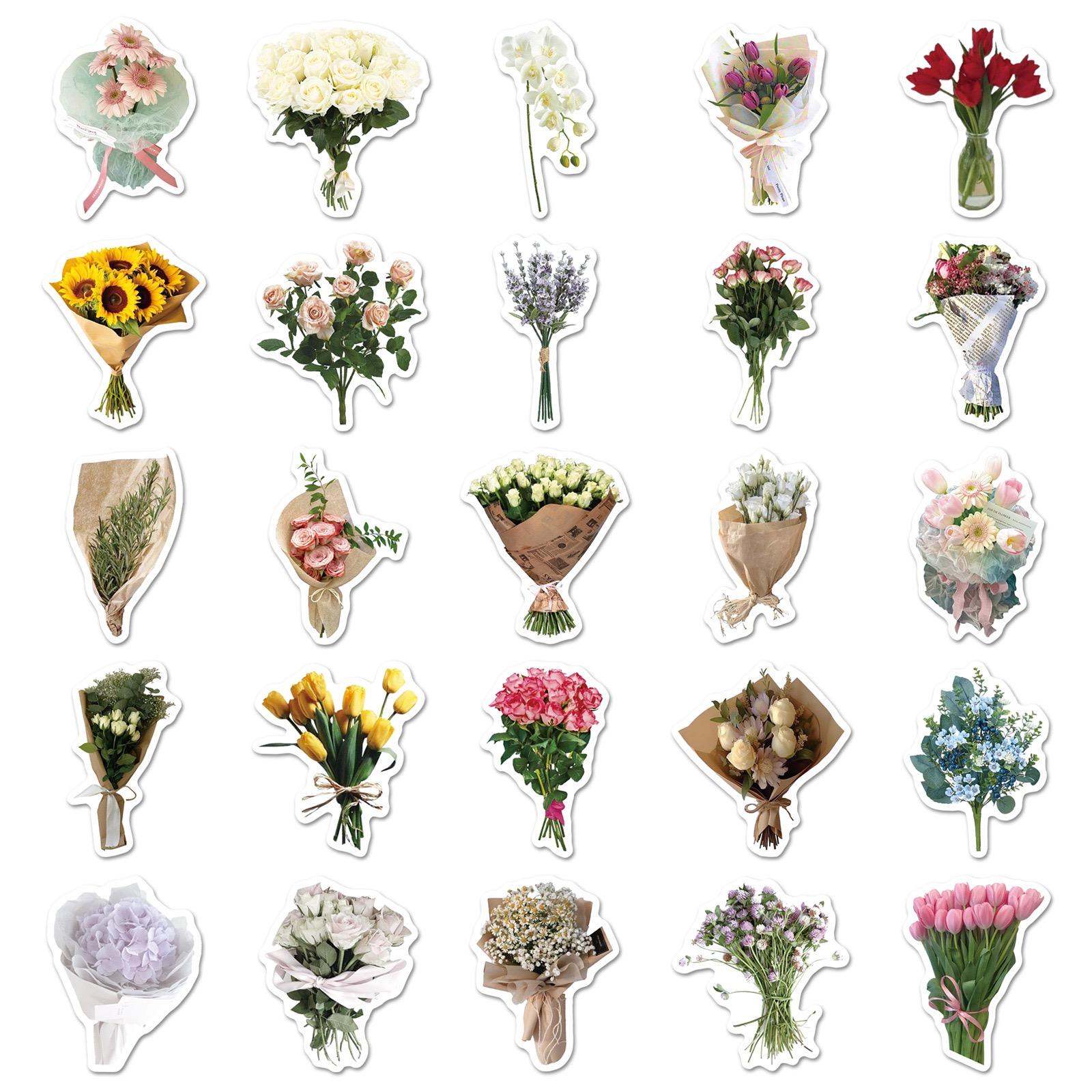 50pcs Bouquet Cartoon Plant Decorative Graffiti Stickers, DIY Stickers