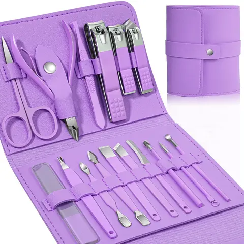 Manicure Set Professional Nail Clippers Pedicure Kit, 16 pcs Stainless Steel Nail Care Tools Grooming Kit with Luxurious Travel Leather Case for Thick Nails Men Women Gift