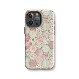 Cottage Charm Pastel Floral Patchwork iPhone Case Quilt Shabby Chic Retro Trending Tough Phone Case iPhone 11 12 13 14 15 16 17