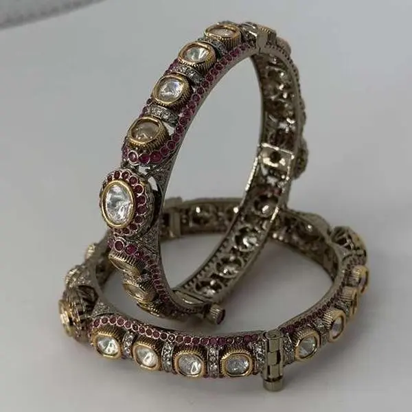 Women's Meenakari Gold-Toned Openable Kada Bangle - Majestic Costume Jewelry for Wedding & Special Occasions, Size 2.6