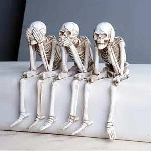 3-Piece High-Quality Resin Skull Set, Halloween Easter Home Office Decor, Shelf Table Window Edge Decoration, Indoor Outdoor Artifacts