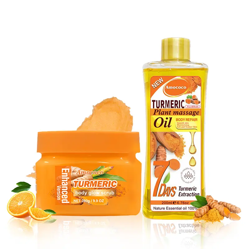 Turmeric Exfoliating Salt Scrub and Body Oil Set | Gently exfoliates, deeply moisturizes, leaving the skin smooth