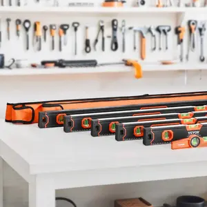 6-Piece Magnetic Torpedo Level Set with Magnetic Box, Multi-Size Aluminum Alloy Levelers (10/16/24/32/48/78 in), Bubble Vials, 45/90/180 Degree Measurement, SAE & Metric Scales, Shock-Resistant Ruler Tool