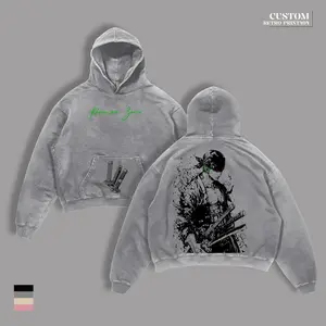 Zoro Three Swords Vintage Washed Oversized T-Shirt & Hoodie, OP Retro Anime Manga Graphic Tee, Heavy Cotton Unisex Streetwear Apparel for One Piece Fans and Streetwear Lovers