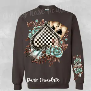Checkered Spade, Western, Retro, Long Sleeve Shirt, Sweatshirt Unisex Crewneck