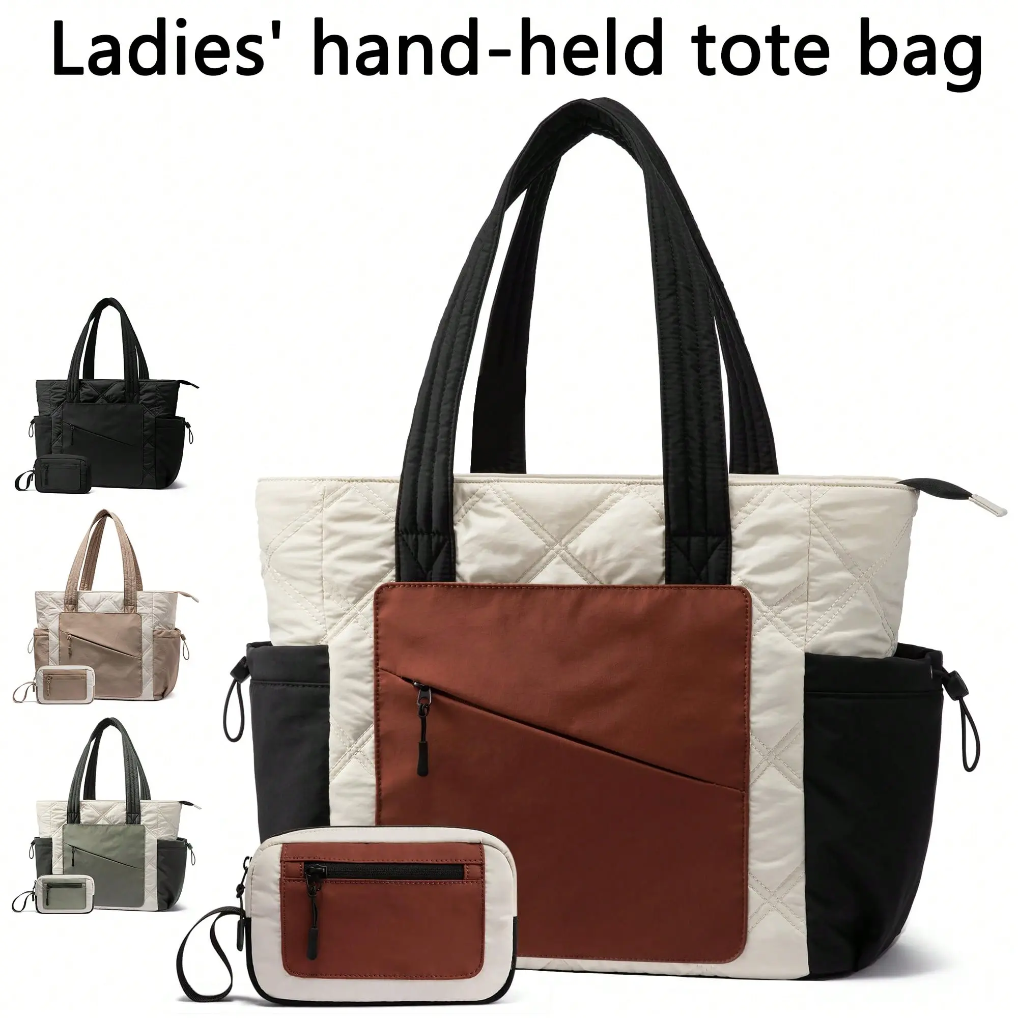 Women's Minimalist 2-Piece Retro Tote Bag Set - High-Capacity Handheld/Single-Shoulder Tote, Multicolor Phone Bag & Zipper Wallet Combo for Casual Commuting, Sewn Personalized Luggage Accessory