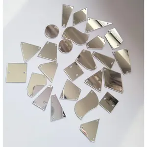 50PCS Silver Sew on Mirror Rhinestones Sew On Mirror Pieces with Holes Flat Back Acrylic Shiny Sew-on Stone for Dress Decoration (Mix Shapes, Silver Mirror)