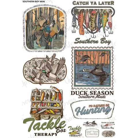 Southern Boy Mini DTF Transfer Gang Sheet 24.5" x 36" Direct To Film for DIY Enthusiasts Vibrant Custom Options Cozy Handmade Aesthetic Pink Green Christmas Design