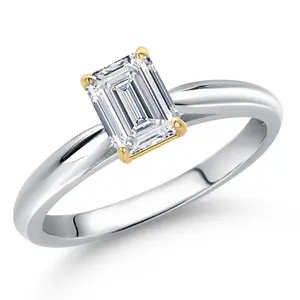 Gem Stone King 0.70 Cttw IGI Certified Lab Grown Diamond in 10K White and Yellow Gold Solitaire Engagement Ring for Women | Emerald Cut | D-E Color | VS1-VS2 Clarity