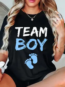 Women's 100% Cotton Casual Short-Sleeve Round Neck Graphic T-Shirt, Unisex Everyday Top for Team Boy Gender Reveal Baby Shower