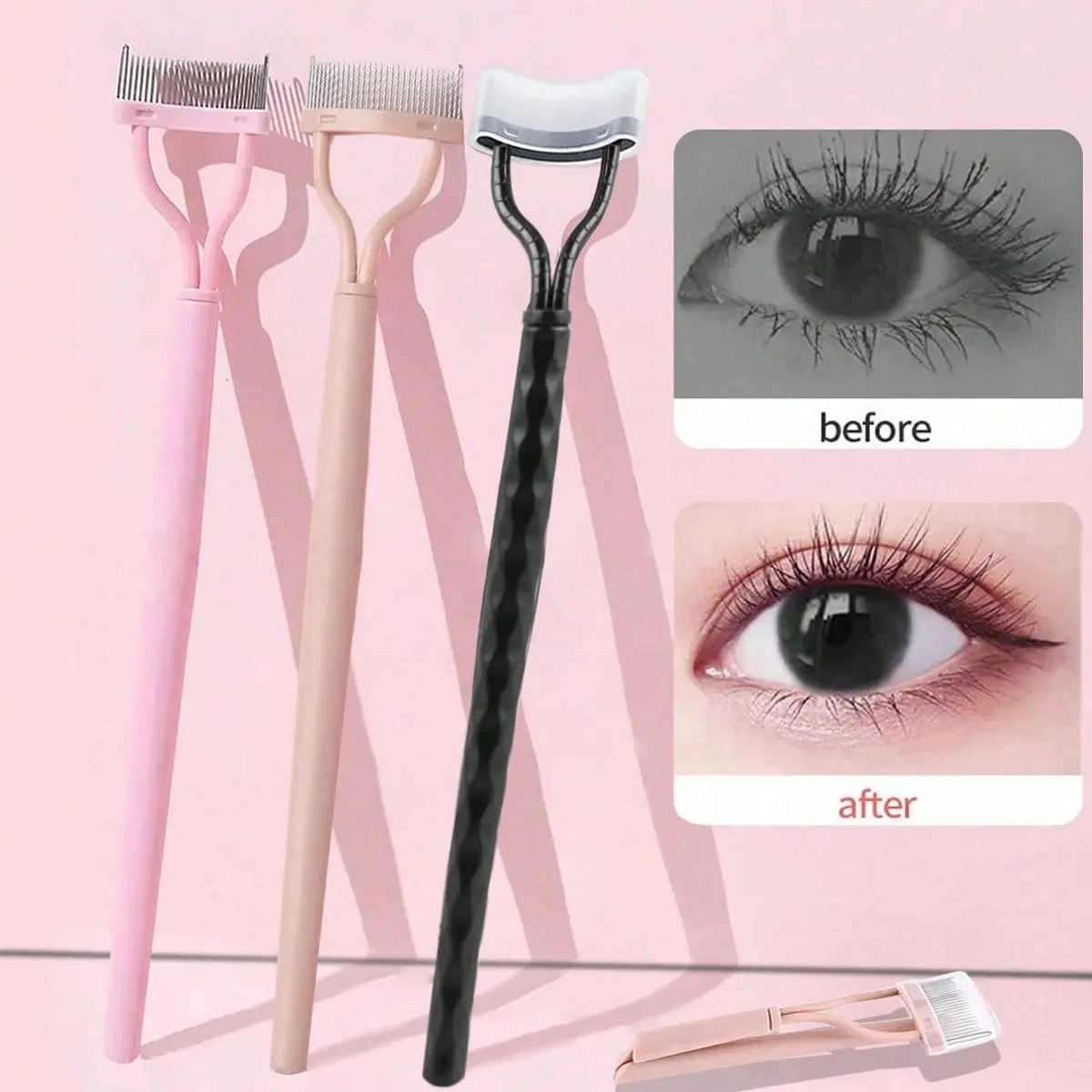 Foldable Portable eyelash Curler with Brow Comb & Mascara Guide - Multi-Function Eye Beauty Tool for Travel, Ergonomic Grip, Safe Rounded Corners, Rust-Resistant, Easy to Store, Perfect for Daily Makeup and Grooming.