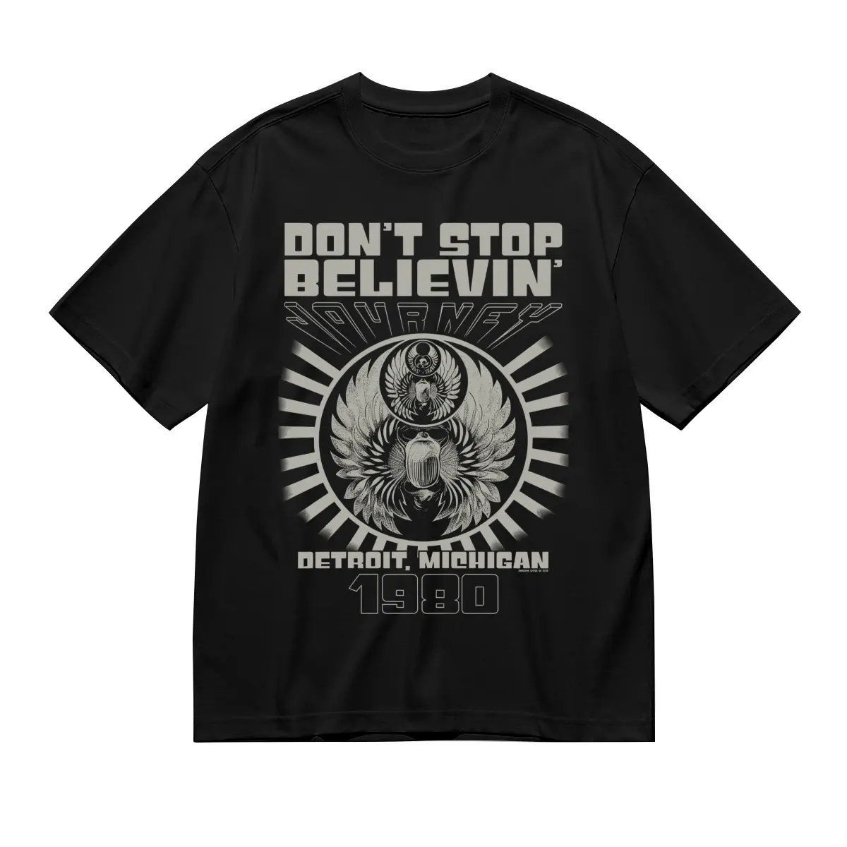 Journey Inspired "Don’t Stop Believin’" Printed T-Shirt, Vintage Detroit Michigan 1980 Classic Rock Band Graphic Unisex Crew Neck Short Sleeve Cotton Tops, Casual Streetwear For Rock Music Fans S-5XL