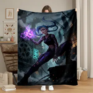 1pc Arcane Jinx Themed Flannel Fleece Blanket, Super Soft Cozy Warm Throw, Skin-Friendly & Lightweight for Bed, Couch, Sofa, Living Room, Office, Travel, Camping, Picnic, Car, Adult Home De, Flannel Blankets