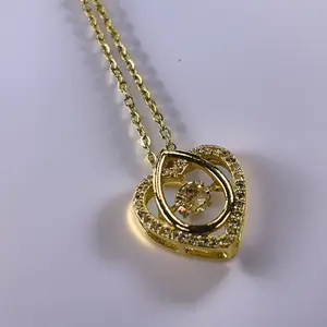 Gold 1.8 ct Heart and Waterdrop with Round Cut Zircon Floater Pendant Necklace