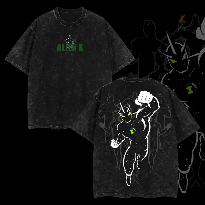 Mens Retro Alien X Oversized Short-Sleeve T-Shirt - 100% Premium Cotton, Relaxed Fit, S-5XL, Soft Seamless Rib Collar, Streetwear, Casual, Distressed, Festive Menswear Apparel, Shortsleeve, Vintage, Round Neck, Tshirt, Tops, Mensfashion, All Seasons, Over