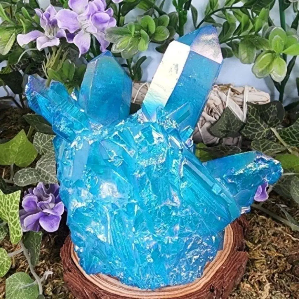 Blue Aura Quartz Crystal Cluster #3 - Natural Crystal for Relaxing and Healing Aura