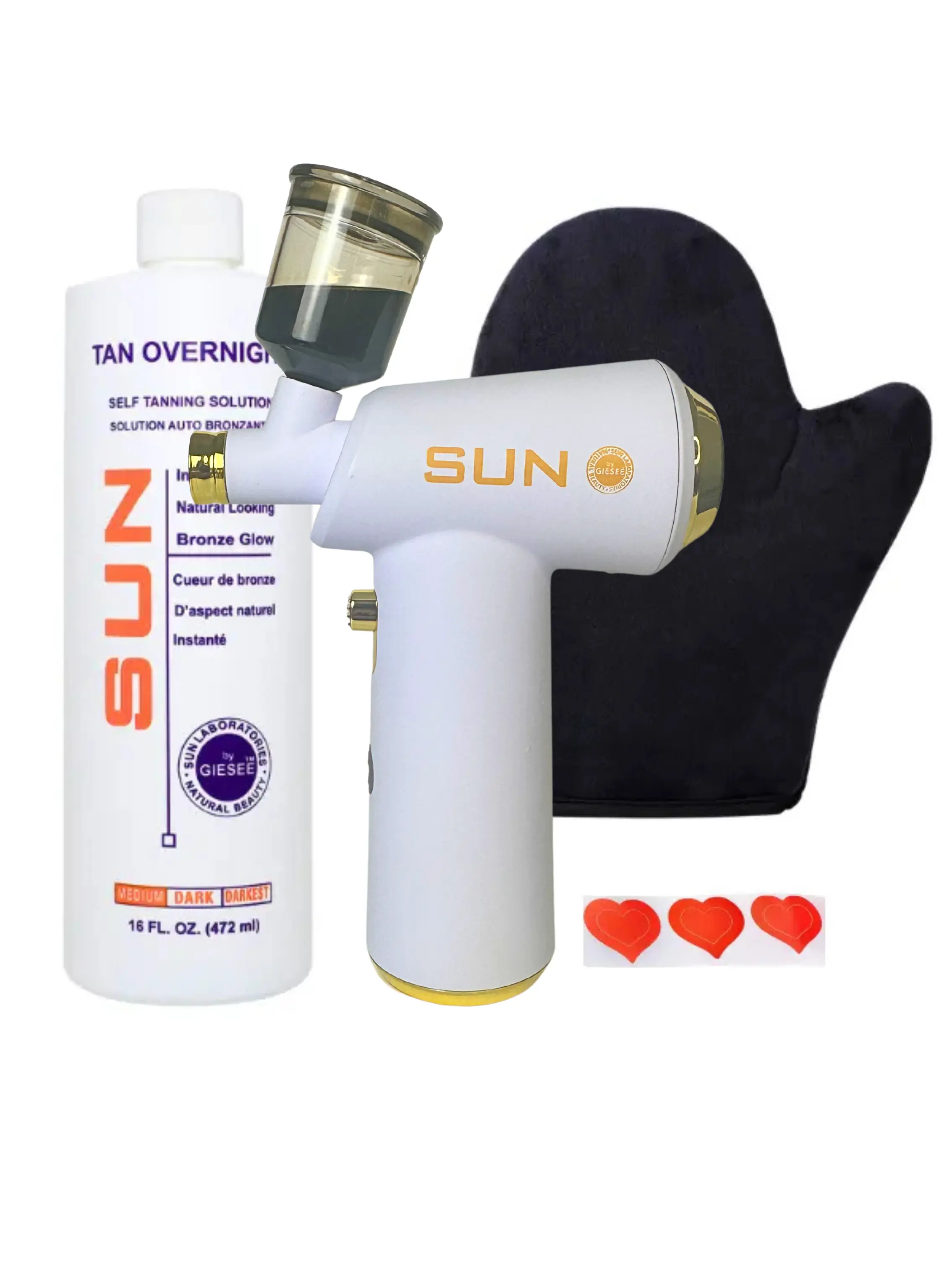Sun Laboratories Spray Tanning Machine Kit with 16 oz Tan Overnight Self Tanner, White Applicator & Tanning Mitt
