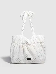 Minimalist style fashionable texture pleated polka dot tote bag, large capacity casual versatile shoulder bag, adjustable shoulder strap, can accommodate tablets, files, suitable for commuting and shopping, Stylish Tote Bag