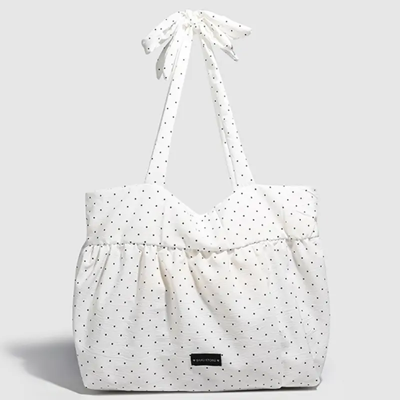 practical texture polka dot tote bag, simple and versatile atmosphere, large capacity shoulder bag, lightweight and easy to carry, suitable for daily commuting and shopping, Casual shopping bag, Casual everyday bag