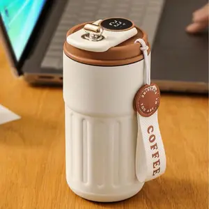 Insulated Mug with Temperature Display, Portable Coffee Vacuum Bottle with Strap, Sports Water Bottle, Gym Accessory, Perfect Valentine's Gift, Coffee Thermal Cup