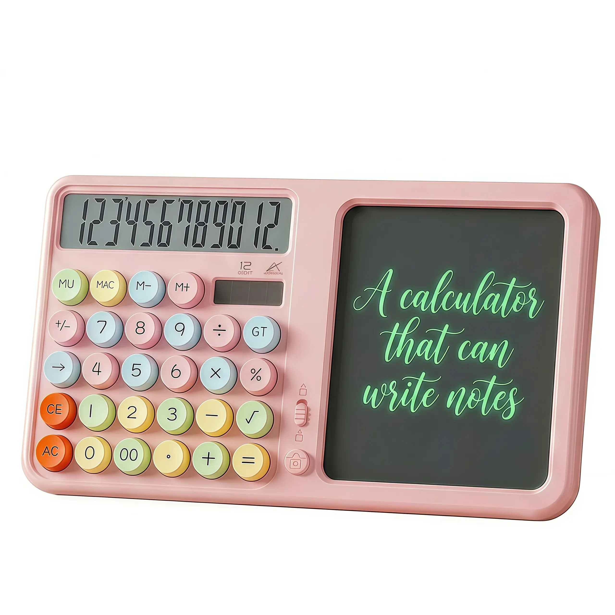 2-in-1 Silent Desktop Calculator with LCD Writing Tablet, Solar-Powered Financial Calculator & Digital Memo Pad, Cool Office Supplies for Office Accounting Use