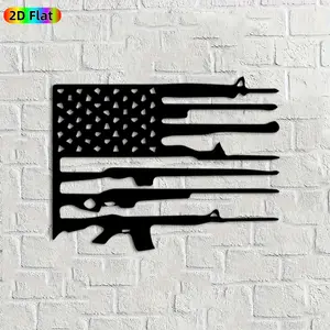 1pc American Flag & Rifle Metal Wall Art, Wall Decoration, Patriotic Flag Rifle Statue Mural, Ideal Gift for Independence Day, Veterans Day, Patriotic Decor Enthusiasts,  Perfect for Outdoor Wall & Garden Fence Decor Enthusiasts