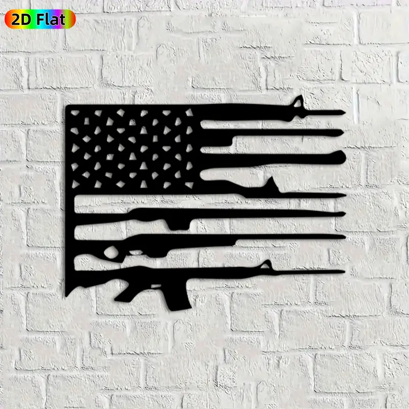 1pc American Flag & Rifle Metal Wall Art, Artwork, Wall Decoration, Patriotic Flag Rifle Statue Mural, Ideal Gift for Independence Day, Veterans Day, Patriotic Decor Enthusiasts,  Perfect for Outdoor Wall & Garden Fence Decor Enthusiasts