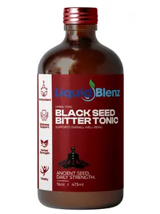 LiquidBlenz Black Seed Bitters with Moringa & Turmeric – Daily Herbal Supplement for Metabolism, Digestion & Immune Support | 16 Superfood Herbs, Alcohol-Free, Made in USA