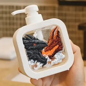 Fierce Dragon Pump Dispenser Bottle - Refillable Soap/Sanitizer Container for Bathroom & Kitchen, Featuring Black & Orange Dragon Heads Design - Stylish and Functional Kitchen Decor