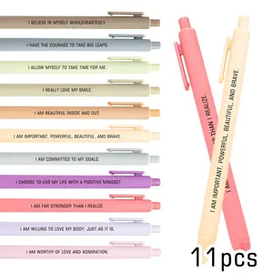 11PCS Macaron Color Inspirational Mood Ballpoint Pens, Smooth Quick-Dry Office Writing Stationery, Heartwarming Slogan Pens for Student Study/Work Notes, Multi-Color Matte Grip Creative Supplies