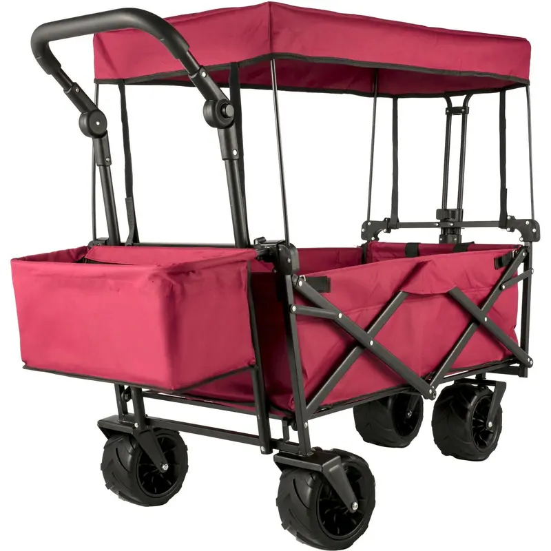 VEVOR Extra Large Collapsible Steel Gardening Cart - Heavy Duty Wagon Cart, Premium Steel Frame, Wear-Proof Fabric, Removable Canopy, Transport Wheels, Rear Storage, Flexible Movement for Outdoor Family Garden, Camping