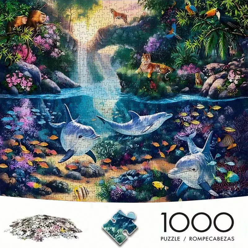 Adult Mini Puzzle Box (1000-Piece), Rainforest & Ocean Border Secret Land, High-Quality Stress Relief Game, DIY Home Decor Gift