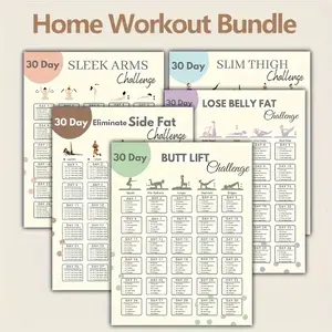 30-Day Home Workout Challenge Poster Set, 10 Fitness Plans for Arms, Legs, Abs & Side Fat Burner, Unframed 8x10 Inches