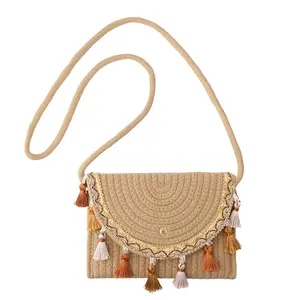 Women's Ethnic Boho Woven Tassel Shoulder Bag - Small Purse with Magnetic Snap Button, Woven Texture, Textile Fabric, Handheld/Shoulder Carry for Vacation, Shopping summerwins