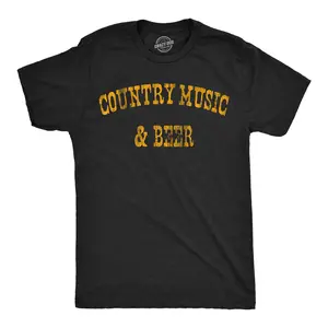Mens Country Music and Beer Funny T Shirt Sarcastic Graphic Tee for Men Mens Funny T Shirts Cool Vintage Fashion T-Shirt Gift Classic Menswear Beer Apparel for Men Funny Music Short Sleeve Novelty Tees for Guys Black -