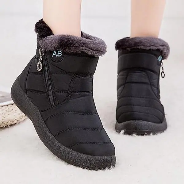 Womens Warm Fur Lined Winter Snow Boots Waterproof Ankle Outdoor Booties Comfortable Shoes for Women Black Summer Easy Off Padded Essential Supportive All Day Hiking Combat Pointed Toe Lace Up Trendy Wedge