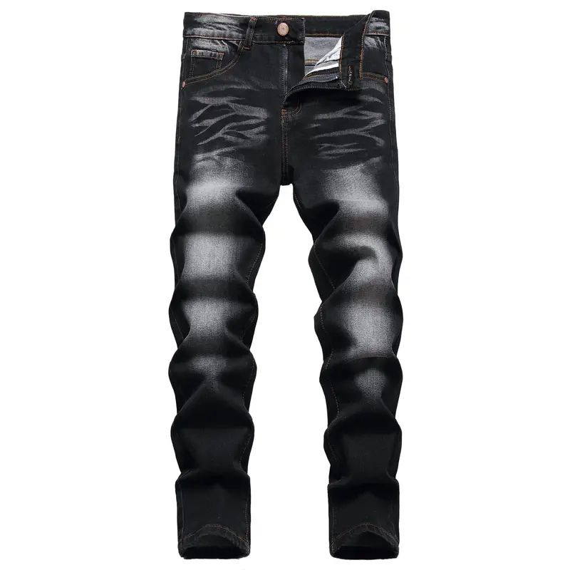 JUNBAOSS Men's Slim Fit Elastic Jeans Tear Tight Jeans, Straight Tube Fashionable Casual Trendy Chic Comfortable Elastic Waist Denim Pants, Men's Classic Street Style Cotton Fabric Jeans, Natural Hip-Hop Style Personalized Fashion Jeans With Pockets Sprin