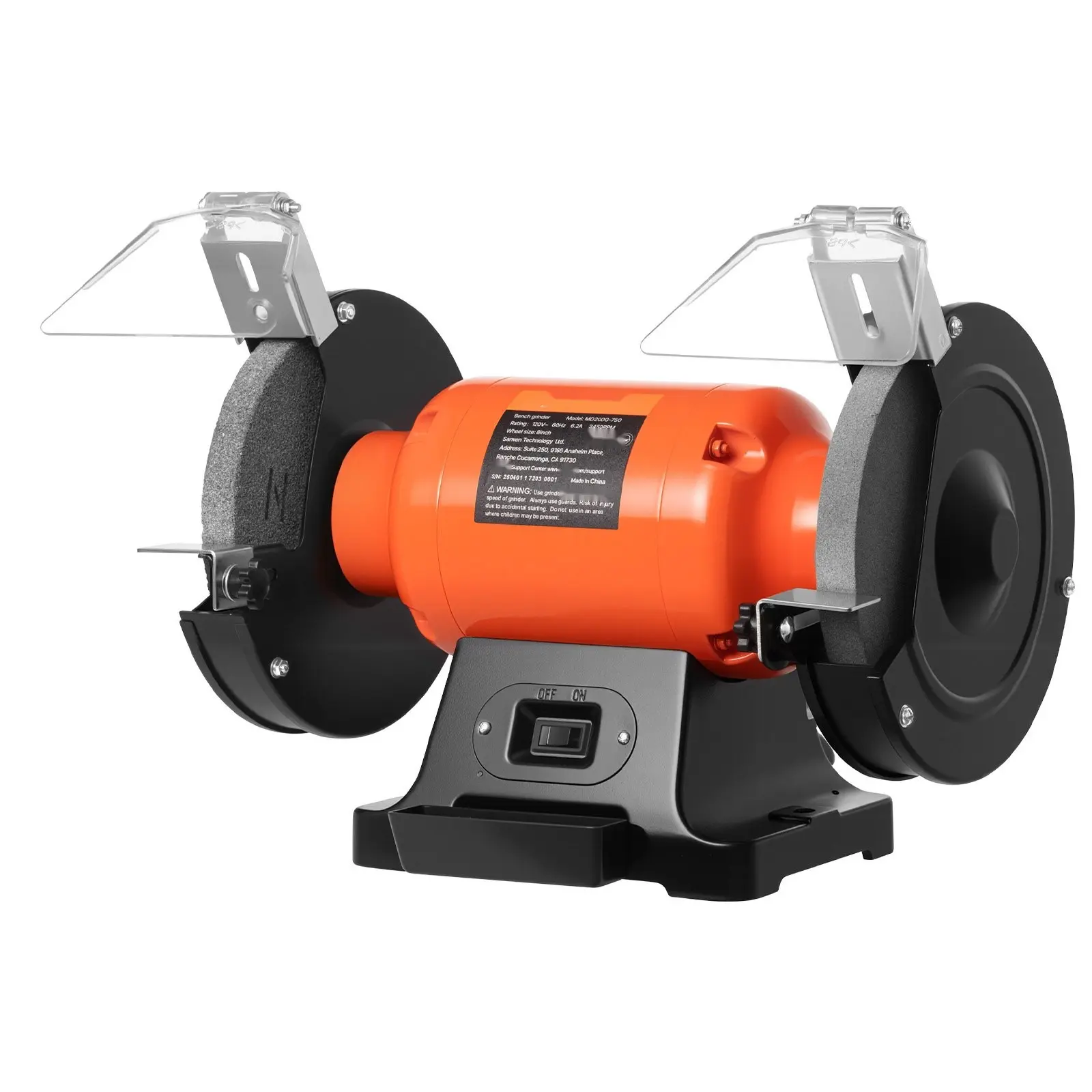 8-Inch Bench Grinder With 750W Motor, 3450 RPM High-Speed Grinding, Durable Cast Iron Frame, 8-Inch Wheel, Table Mountable, Wheel Guard, Tool Rest, Spark Deflector, Ideal For Blade Sharpening, Metalworking And Workshop Use