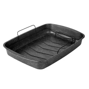 Rectangle 18.9 Non-Stick Carbon Steel Grey With Speckle Roaster Pan & Wire Rack Gauge on 0.5 mm Thickness