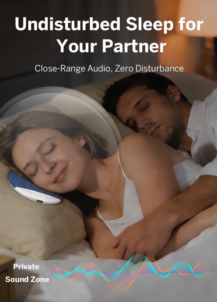 Under Pillow Sleep Speaker, Ultra-Thin Personal Sound Machine with White Noise & Bluetooth, Partner-Friendly Close-Range Audio for One Person, Timer & Memory Function, Blind-Touch Buttons, Ideal Gift for Better Nighttime Smartphone