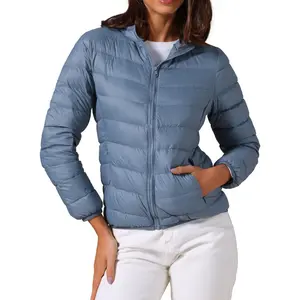 INSPIRE CHIC Women's Short Down Packable Hooded Winter Ultra Light Puffer Jacket Medium Blue