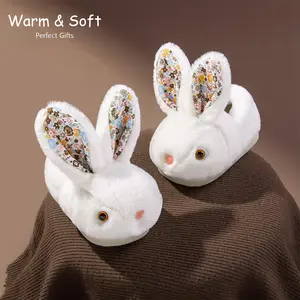 Lumubby Toddler Slippers Girls and Boys House Shoes Bunny Slippers Plush Cute Non-Slip Warm Winter Shoes Indoor Soft Cotton Footwear with 3D Bunny Eyes and Ears - Children