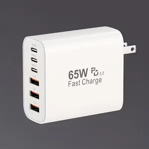 65W Type C Fast Charging Mobile Charger, Smart Charger, PD USB C + QC Multi-port Wall Multi-device Fast Charging Head, US Standard Power Charging Block, 6 In1 Fast Power Adapter, Compatible with IPhone 17/16/15/14 IPad, Galax, Xiaomi and Other