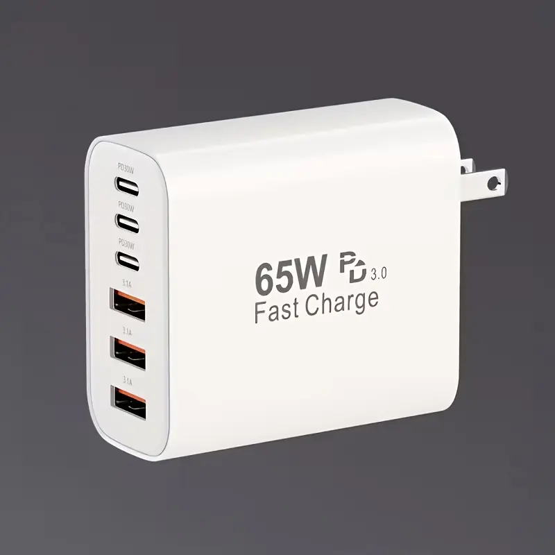 65W Type C Fast Charging Mobile Charger, Smart Charger, PD USB C + QC Multi-port Wall Multi-device Fast Charging Head, US Standard Power Charging Block, 6 In1 Fast Power Adapter, Compatible with IPhone 17/16/15/14 IPad, Galax, Xiaomi and Other