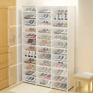 72 Pairs 12 Tier Stackable Shoe Rack Organizer - Free Standing, Expandable, and Space-Saving Storage Solution for Hallway - Made of Durable Polypropylene Material, No Wooden Parts, Floor Mount Design Room