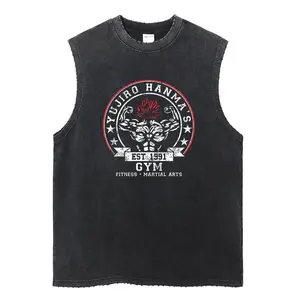 Men's Vintage Yujiro Hanma Anime Graphic Print Washed Tank Top, Casual Sleeveless Top for Summer, Men's Clothes for Daily Gym, Wear, Socks