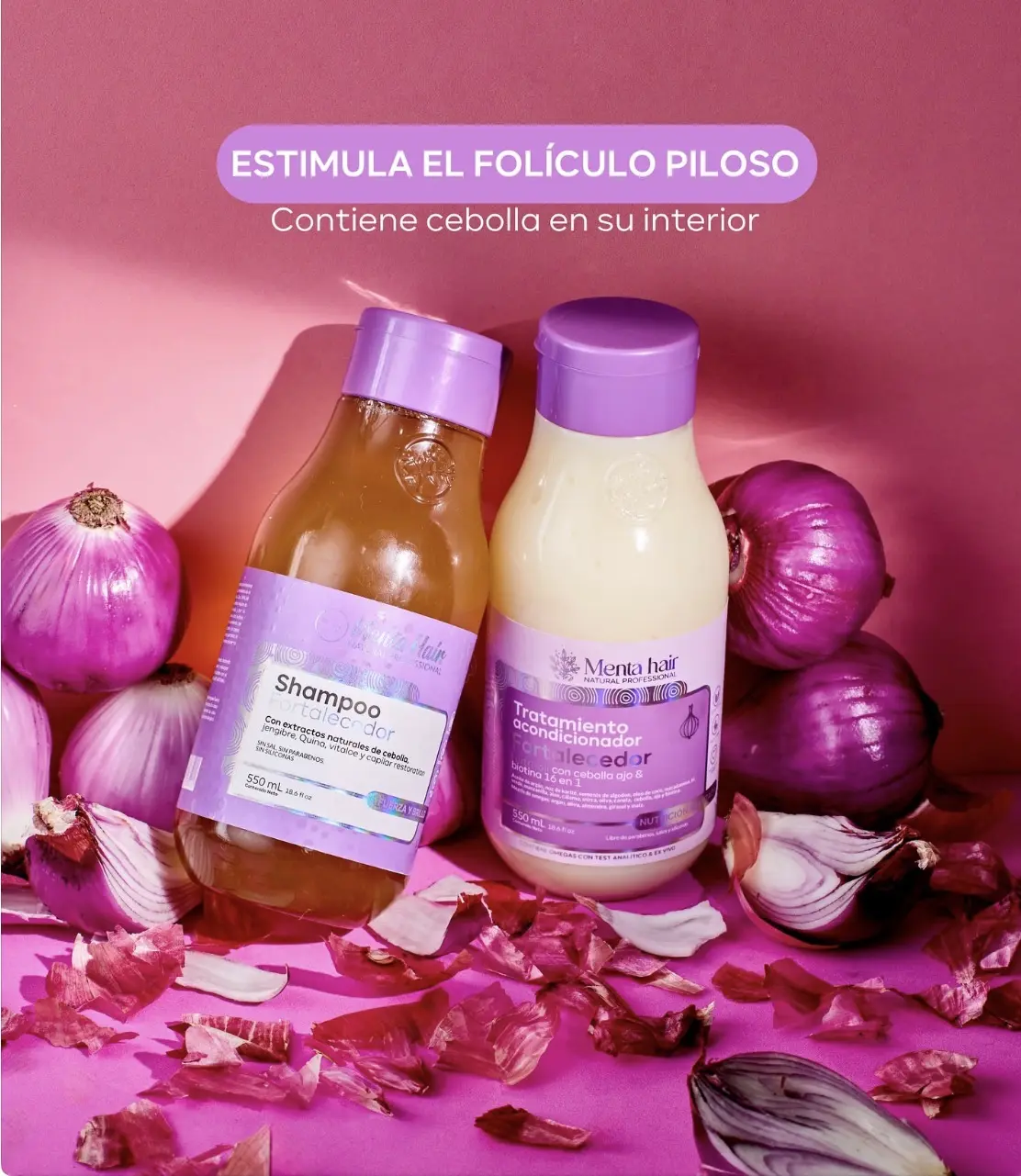 Duo Fortalecedor y Crecimiento Menta Hair, Shampoo Fortalecedor 550ml+ Tratamiento Acondicionador 550ml