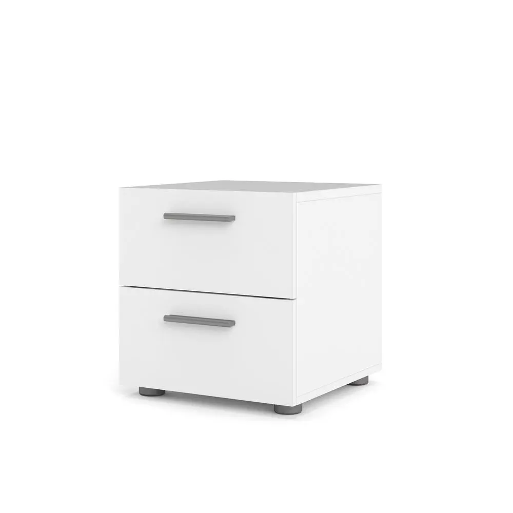 Modern White 2-Drawer Nightstand - Minimalist Decluttering, Clean Aesthetic Space-Saving Indoor Furniture for Small Room Ideas with Hidden Drawer