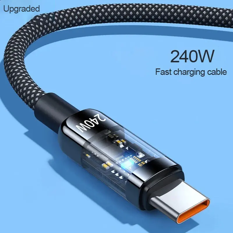 100w Fast Charging Cable with High Power Output, LED Indicator, Braided Data Line, USB-C to Type-C, Cellphone, High Efficiency, Durable Construction, Wide Compatibility, Compatible with Huawei Xiaomi Samsung Apple